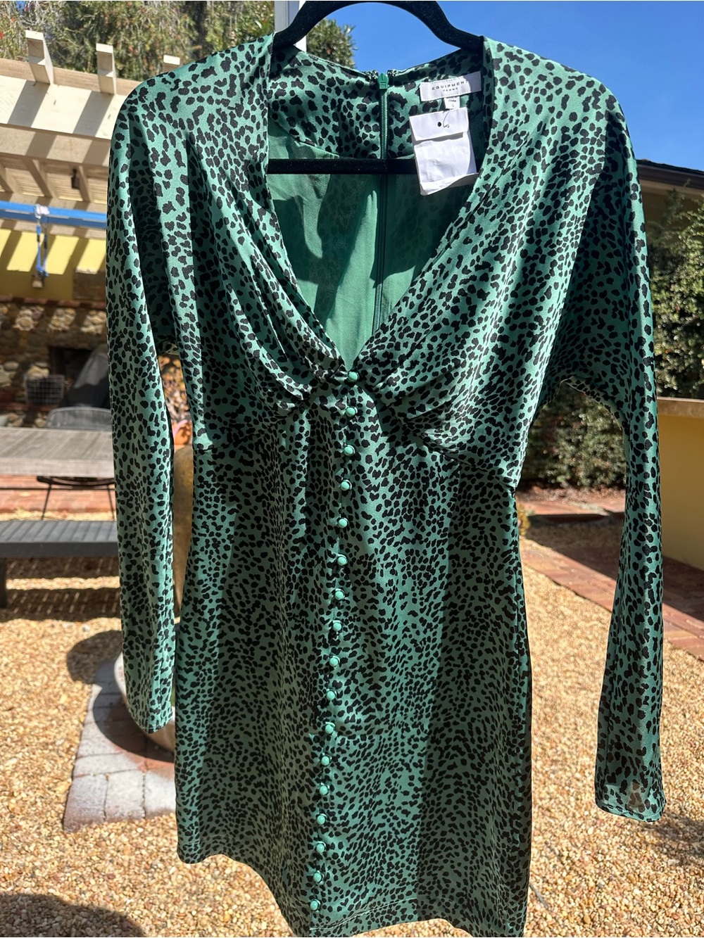 Equipment Green Leopard-Print Long Sleeve Button Dress